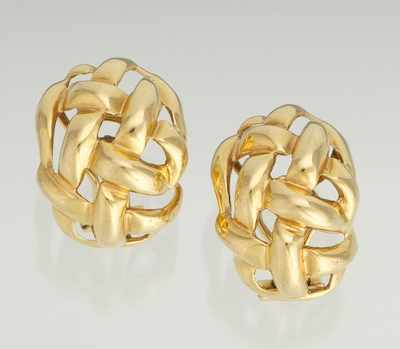 Appraisal: A Pair of Gold Basket Earrings k yellow gold earrings