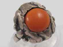 Appraisal: An early Georg Jensen silver and coral ring Jensen marks