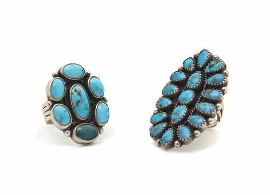 Appraisal: Two Lady's Sterling Silver and Turquoise Rings Gail Bird and