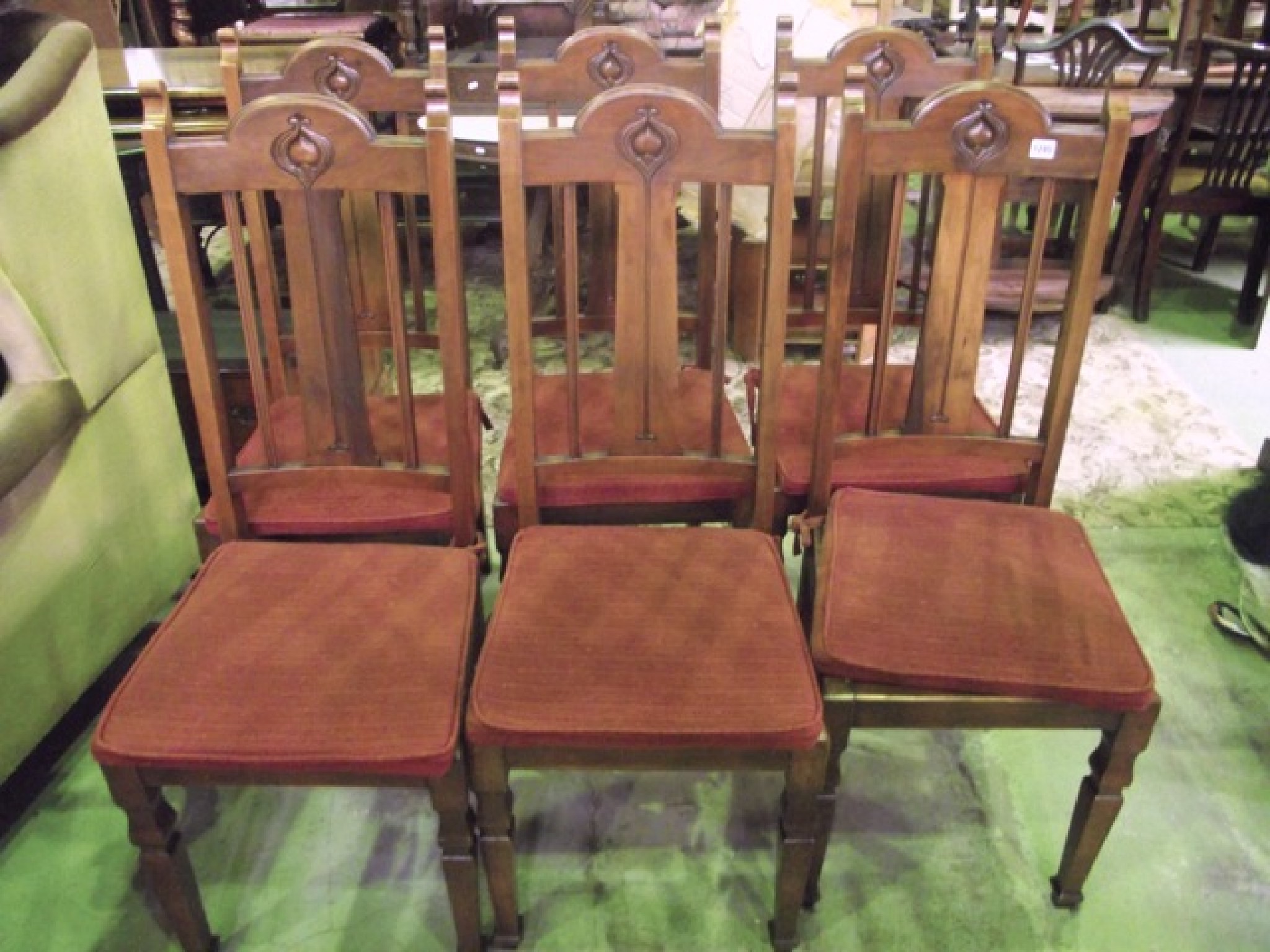 Appraisal: A set of six Edwardian Art Nouveau style walnut high