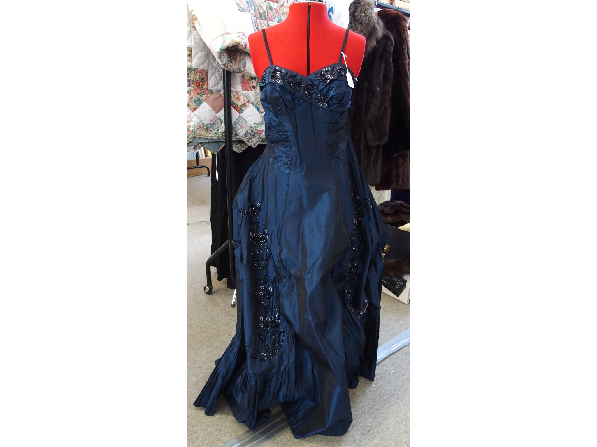 Appraisal: Petrol blue taffeta evening dress with beaded detail 's black