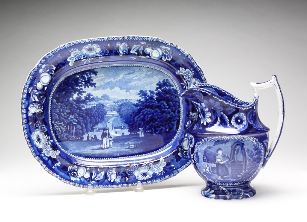 Appraisal: TWO PIECES HISTORICAL BLUE STAFFORDSHIRE England nd quarter th century