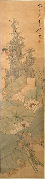 Appraisal: Attributed to Ren Xun - Lotus Hanging scroll ink and