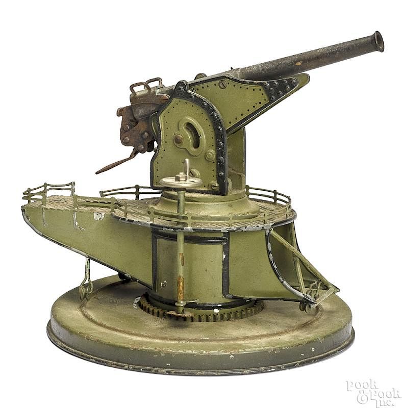 Appraisal: Marklin painted tin coastal defense gun Scarce large version Marklin