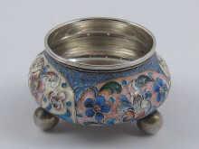 Appraisal: A Russian silver cloisonne shaded enamel salt on three ball