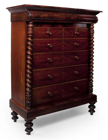 Appraisal: A Victorian mahogany Scotch chest the projected cornice over a