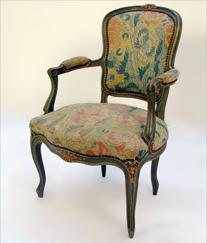 Appraisal: FRENCH BERGERE OPEN ARM CHAIR Pegged construction painted finish needlepoint