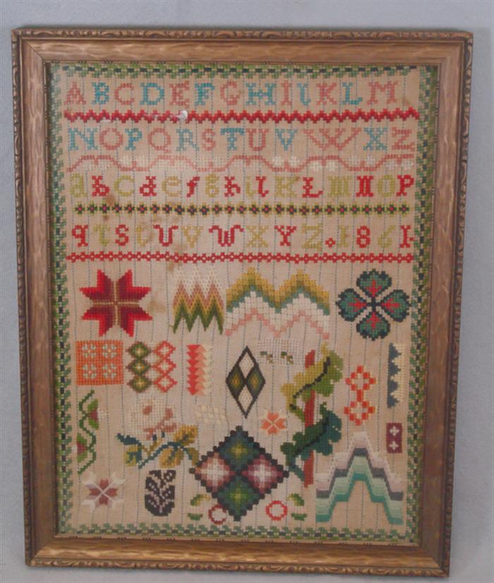 Appraisal: Needlepoint sampler alpabet and flowers no name or date c