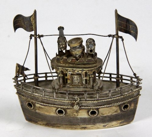 Appraisal: A Chinese white metal model of a gunboat with two