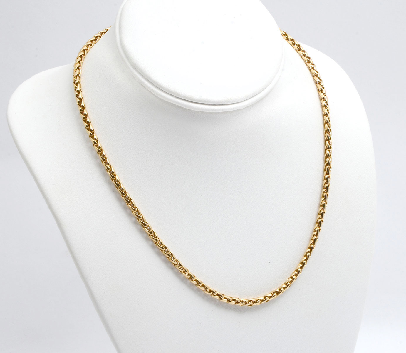 Appraisal: K GRAM SOLID WHEAT LINK NECKLACE '' plumb yellow gold