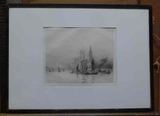 Appraisal: William Lionel Wyllie - etching Sail barges before Westminster Palace