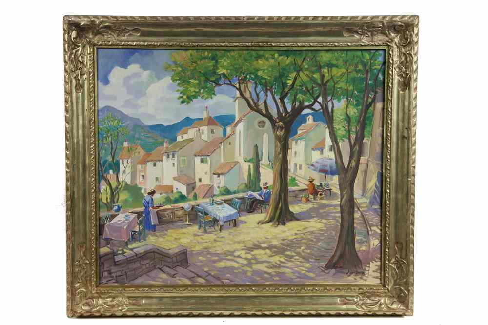 Appraisal: OIL ON MASO - Provencal Street Caf by Jules Andre