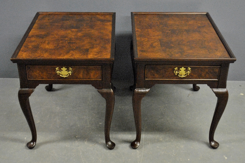 Appraisal: - Pair of signed Hekman Queen Anne style mahogany burlwood