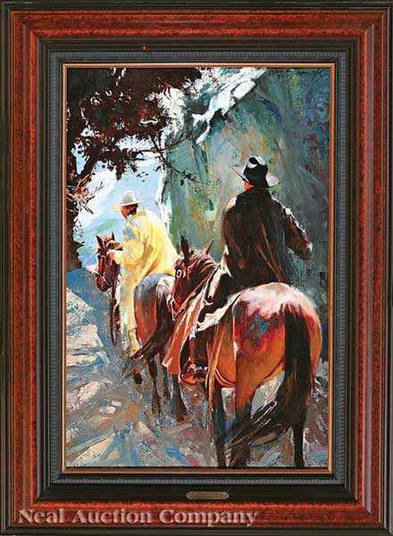 Appraisal: Oleg Stavrowsky American b High Riders oil on canvas signed