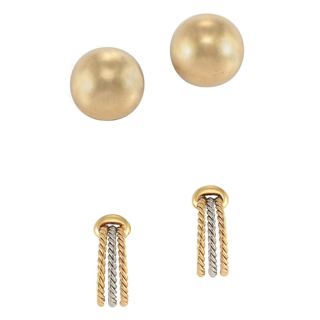 Appraisal: Pair of Gold Dome Earclips and Pair of Tricolor Gold