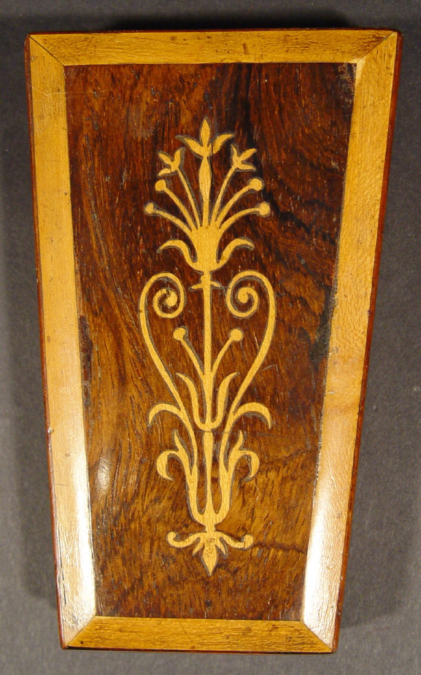 Appraisal: Victorian inlaid rosewood sewing case the hinged lid opening to