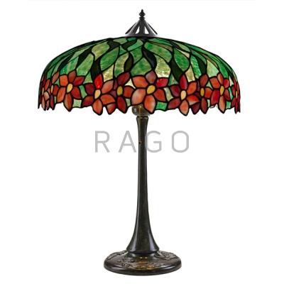 Appraisal: HANDEL Large table lamp its shade with floral pattern on