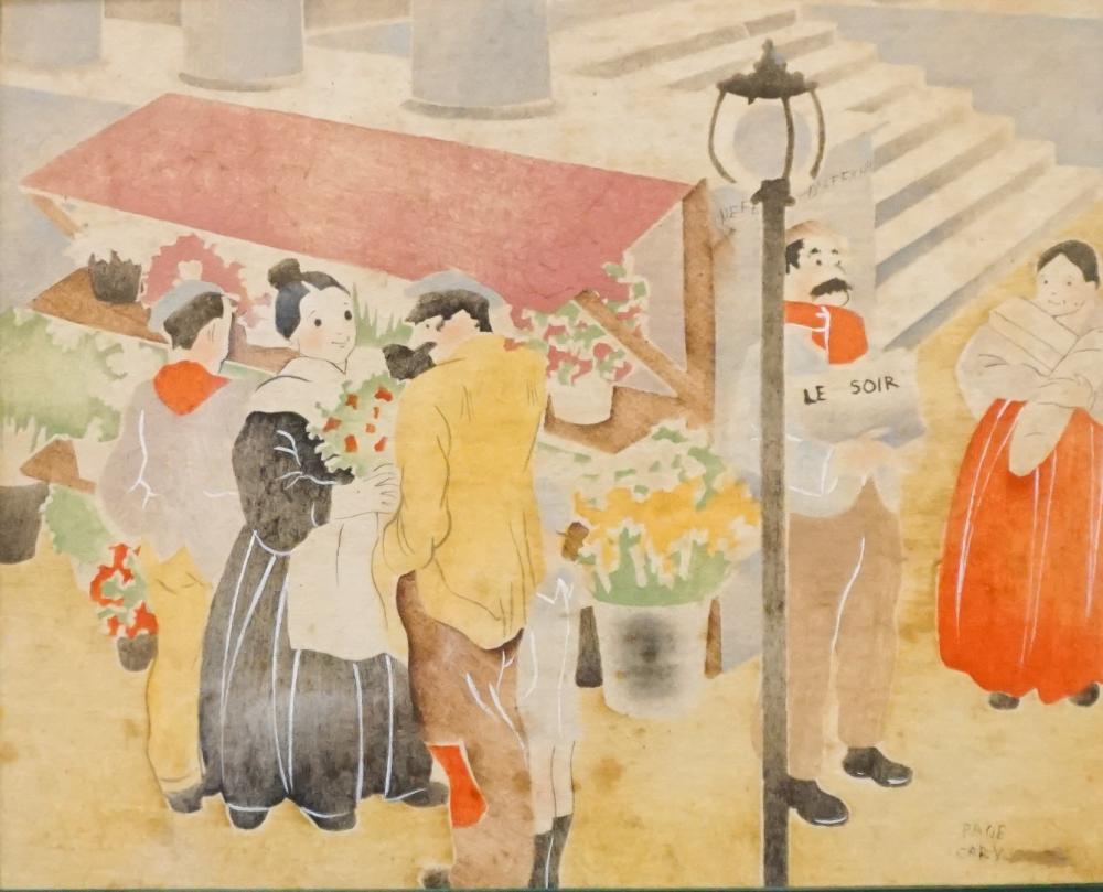 Appraisal: Page Cary American - The Flower Market Watercolor and Gouache