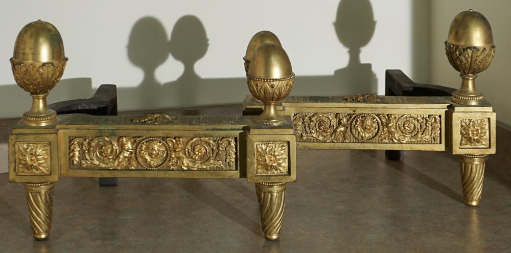 Appraisal: PAIR OF LOUIS XVI GILT BRONZE CHENETS TH- TH CENTURY