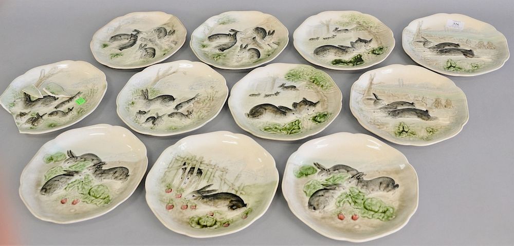 Appraisal: Set of ten Boisey Le Roi French Majolica rabbit plates