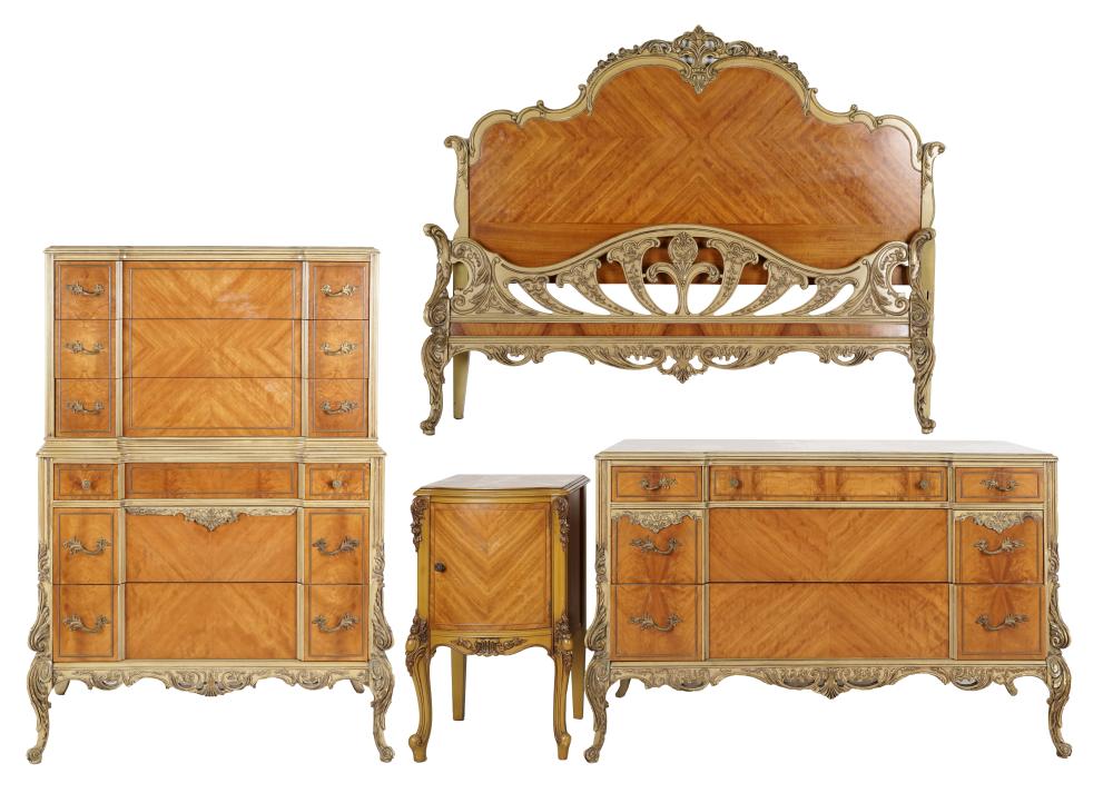 Appraisal: ROCOCO-STYLE SATINWOOD BEDROOM SET th century unsigned comprising a full-size