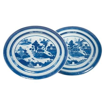 Appraisal: Pair of Nanking Blue and White Porcelain Platters Estimate -