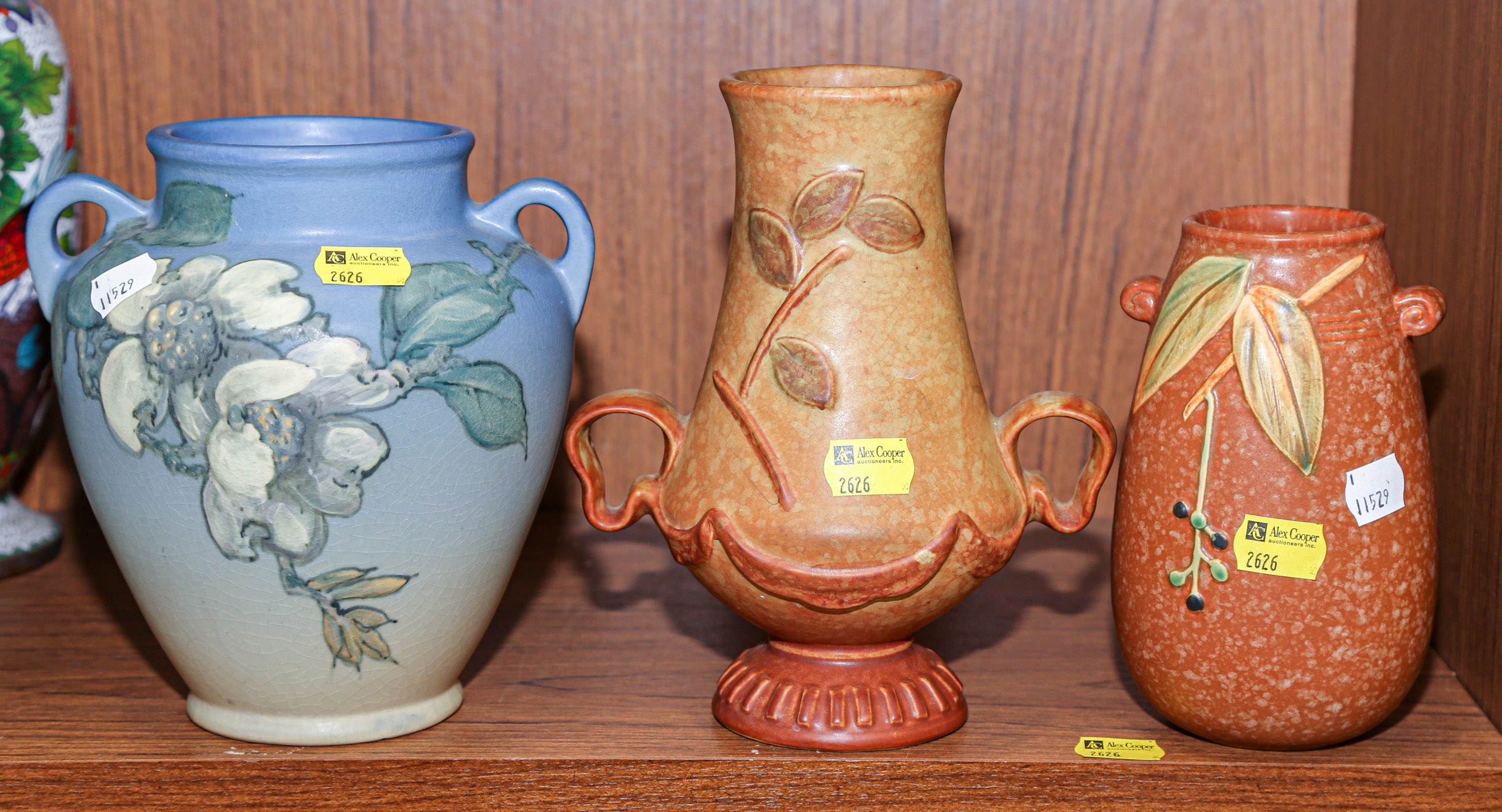 Appraisal: THREE WELLER ART POTTERY VASES st half th century the