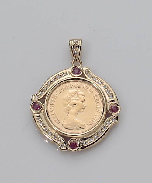 Appraisal: A coin ruby diamond and k gold pendant