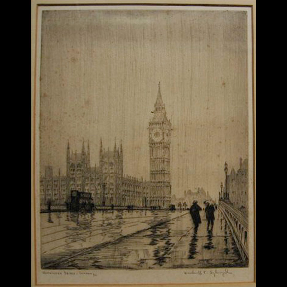 Appraisal: WESTMINSTER BRIDGE LONDON WAITING FOR THE BREEZE MORNING GLORIES ETCHING