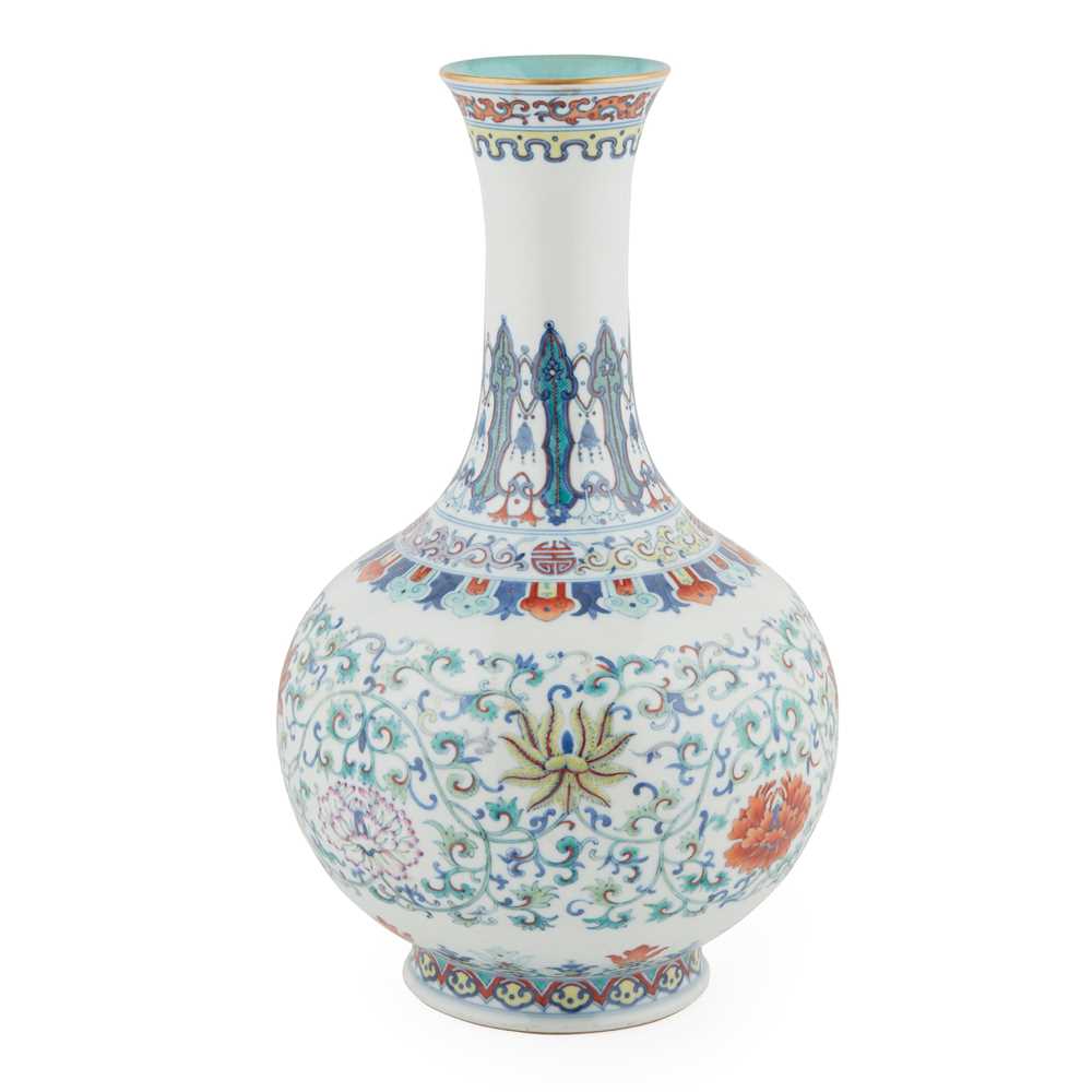 Appraisal: DOUCAI 'LOTUS' BOTTLE VASE DAOGUANG MARK BUT LATER finely decorated