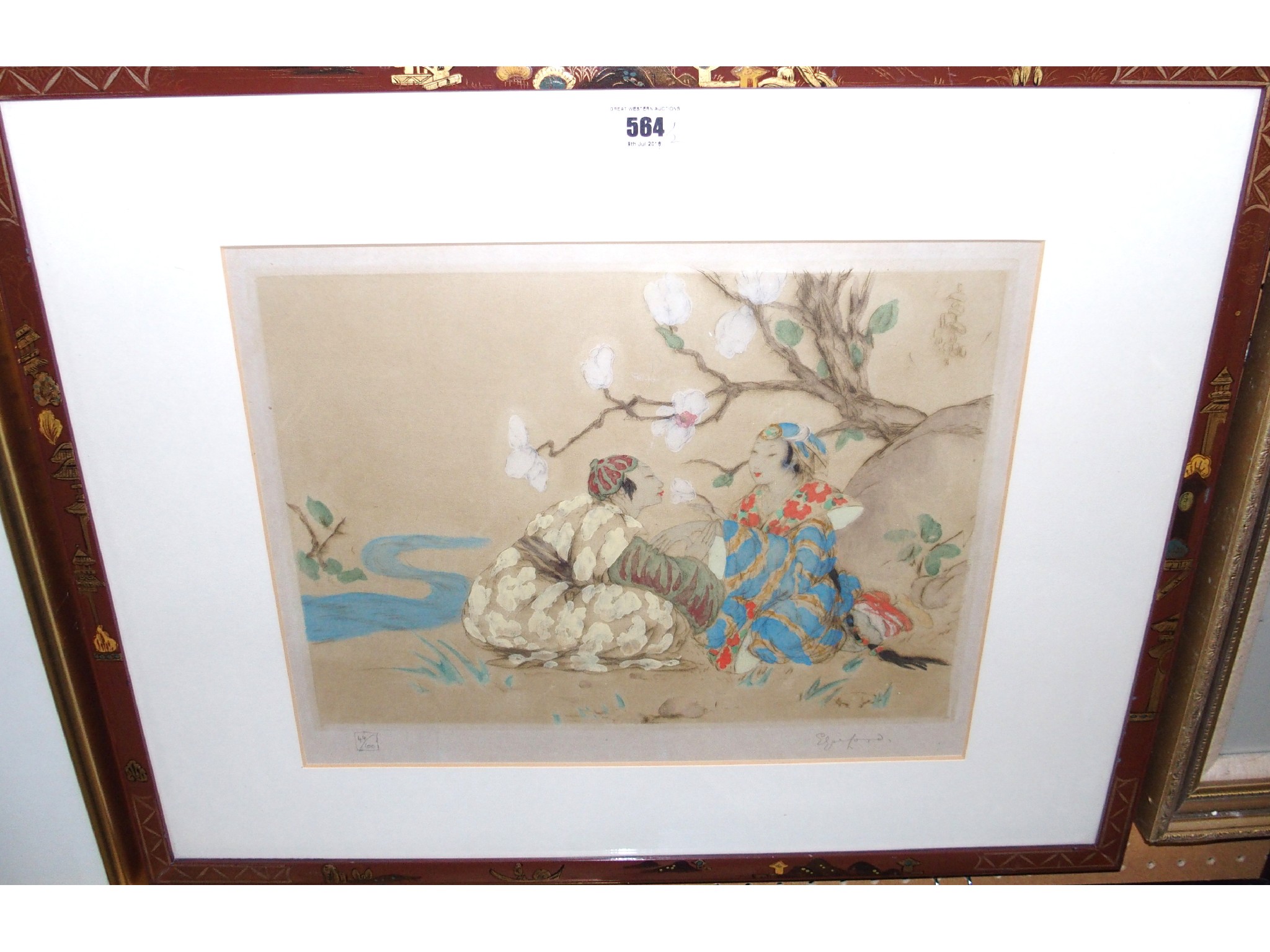 Appraisal: ELYSE ASHE LORD Magnolia signed coloured etching in original lacquered