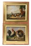 Appraisal: PAIR OOP's - Barnyard Scenes with Chickens by Albertus Verhoesen