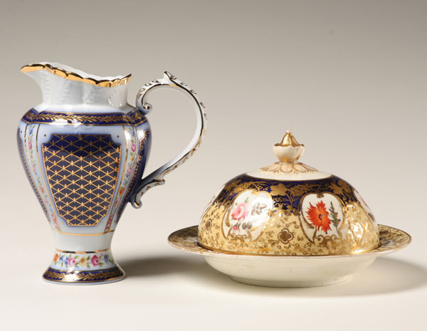 Appraisal: Cobalt and gilt Limoges porcelain pitcher along with Victorian covered