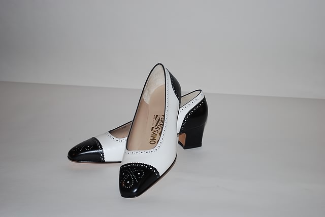 Appraisal: Salvatore Ferragamo back white spectator pumps Size B Price Original