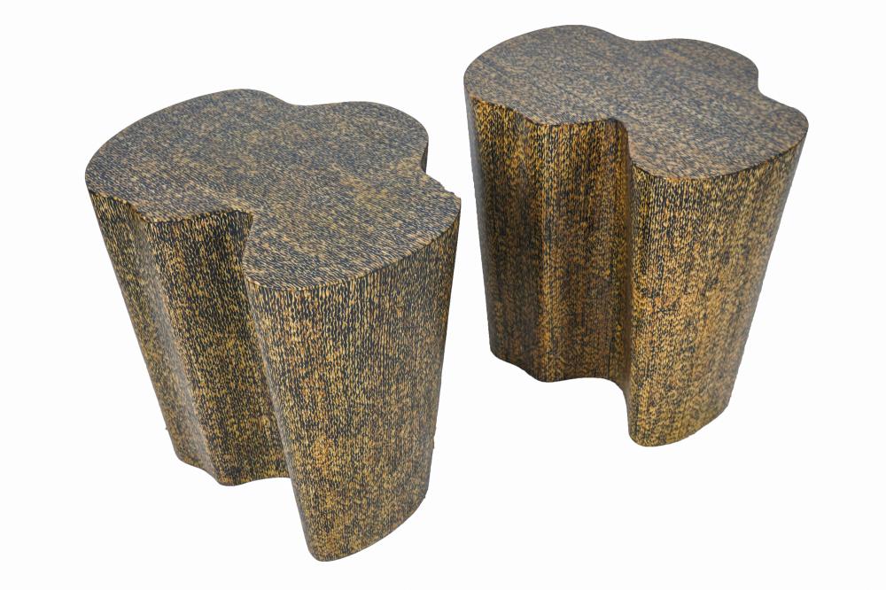 Appraisal: PAIR OF CONTEMPORARY WOOD END TABLESeach free-form tapering to a