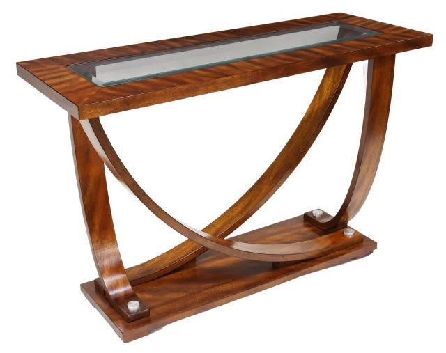 Appraisal: Contemporary mahogany finish console table late th c frame with