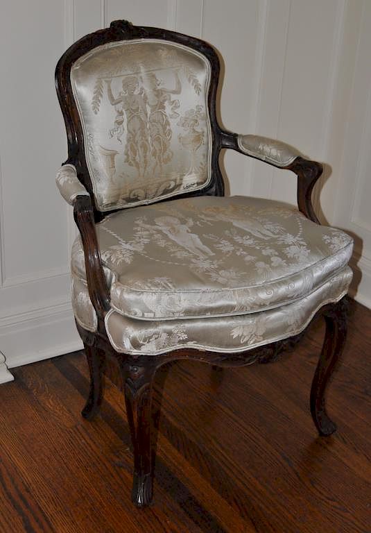 Appraisal: Louis XV Fauteuil En Cabriolet the carved frame with floral