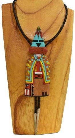 Appraisal: Native American bolo tie carved and painted wood Kachina silver