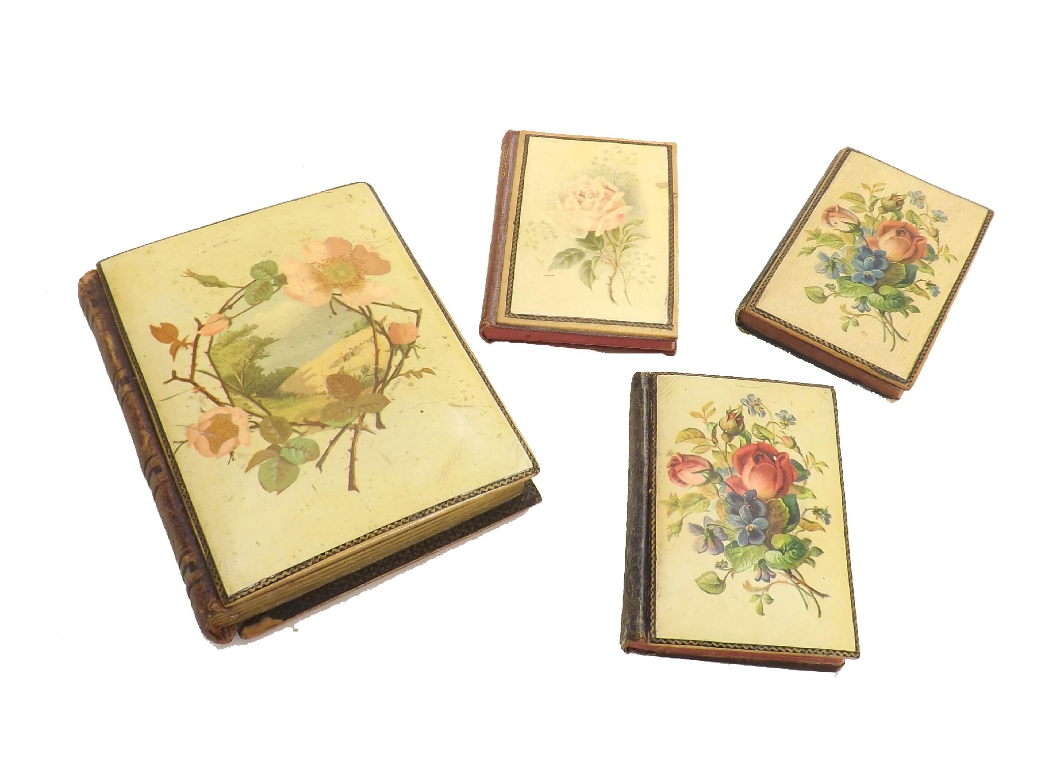 Appraisal: Mauchline ware books - three in floral whiteware and a