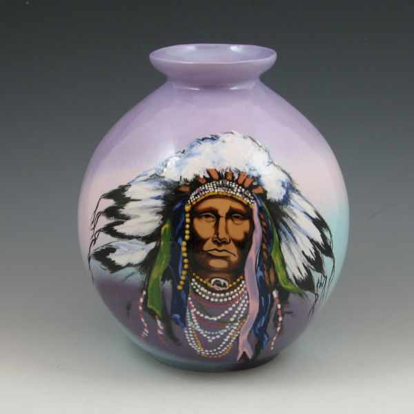 Appraisal: Well-executed Rick Wisecarver bulbous vase with a slip-decorated portrait of