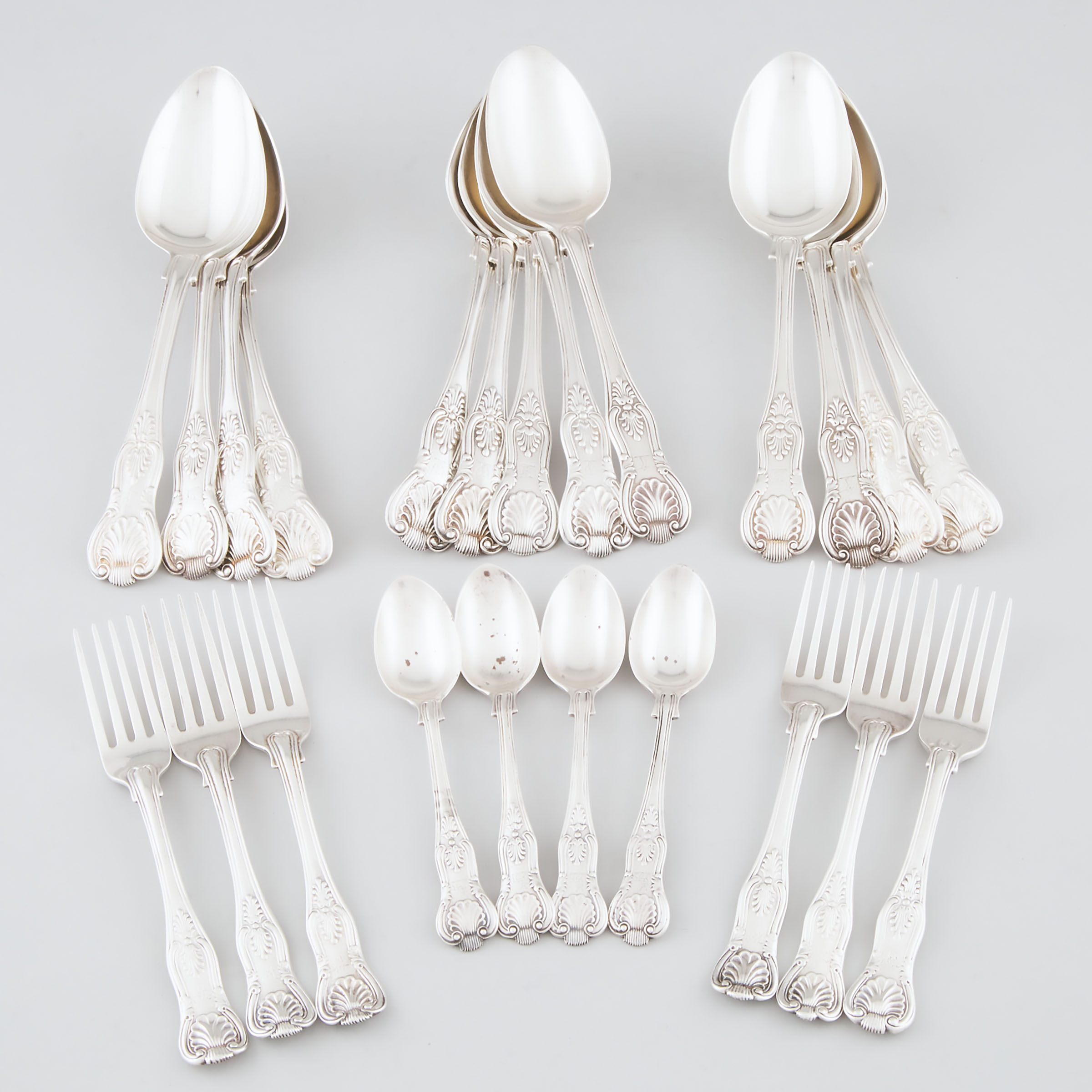 Appraisal: Thirteen Victorian Silver Kings Pattern Table Spoons Six Dessert Forks