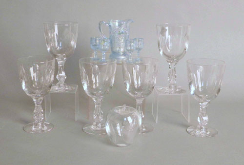 Appraisal: Six etched glass wines together with a Tiffany Co glass