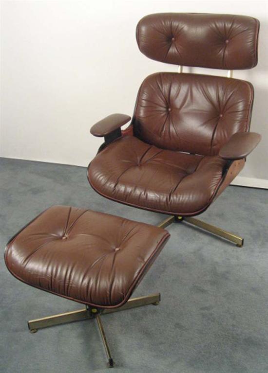 Appraisal: Plycraft Swivel Lounge Chair and Ottoman c with walnut frame