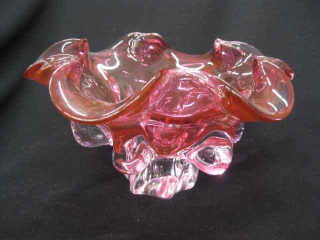 Appraisal: Italian Art Glass Bowl cranberry with clear base flora form