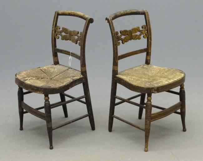 Appraisal: Pair th c Albany County painted rushseat chairs