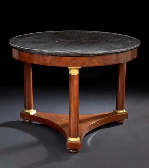 Appraisal: Empire-Style Ormolu-Mounted Mahogany and Marble-Top Center Table third quarter th