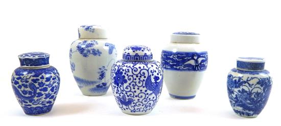 Appraisal: ASIAN th C blue and white covered ginger jars of