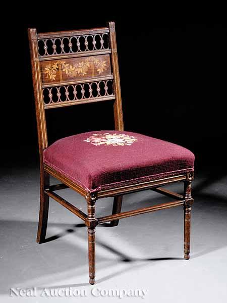 Appraisal: An American Aesthetic Inlaid and Gilt-Incised Rosewood Side Chair late