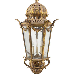 Appraisal: A Large Continental Gilt Brass Hall Lantern First Half th