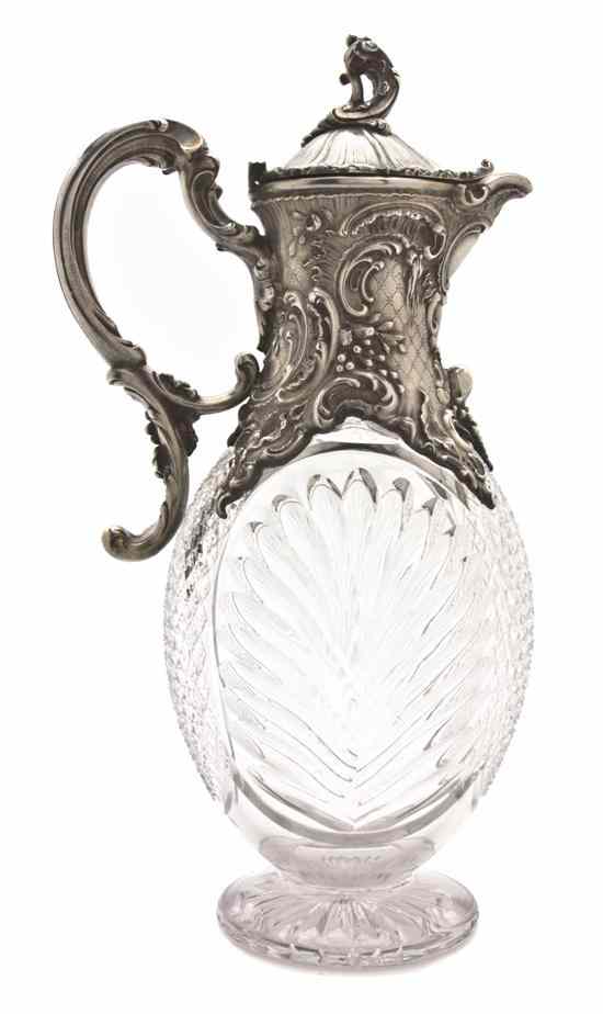 Appraisal: A Continental Silver Mounted Cut Glass Ewer cast with rocaille